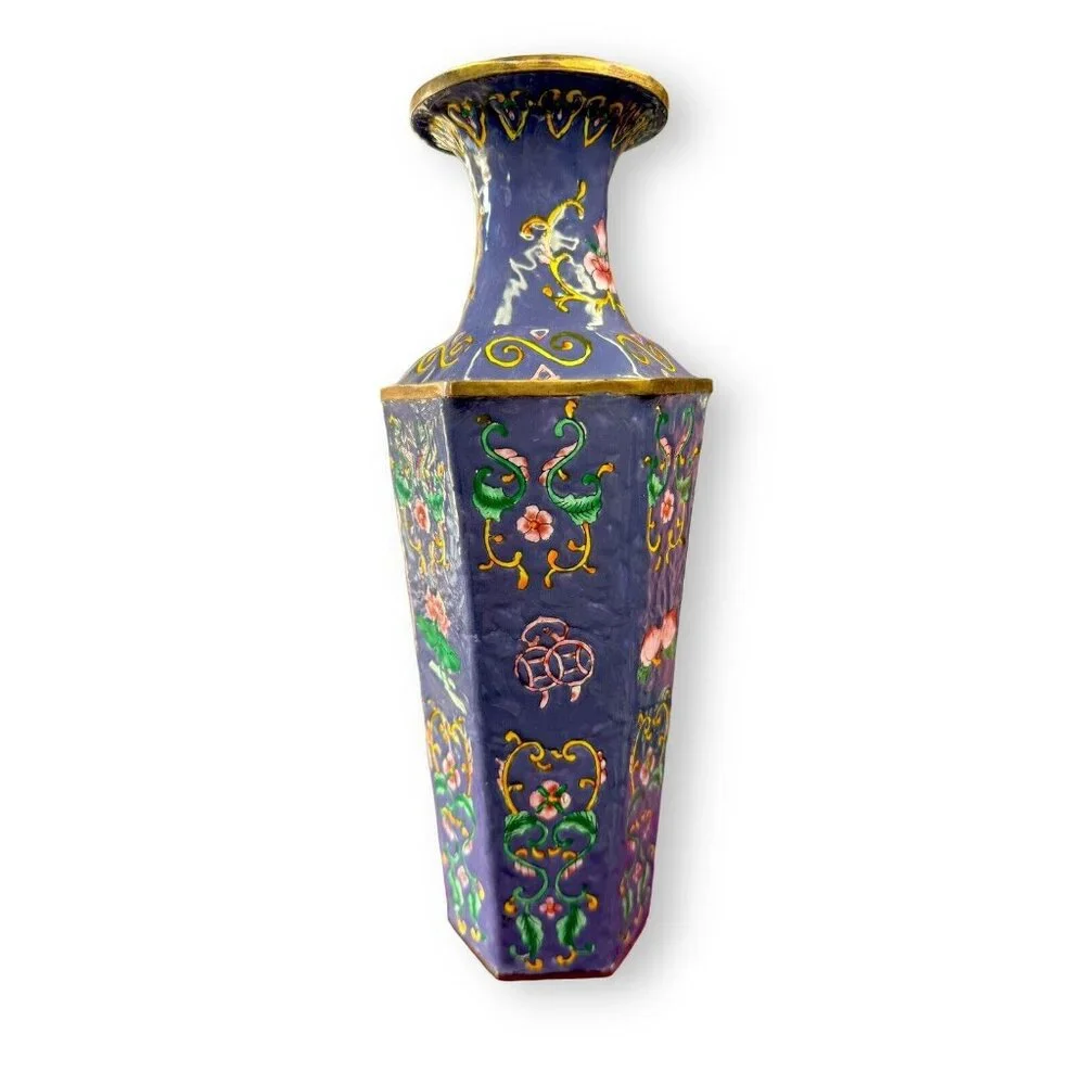 Chinese Handmade Enamel Coated Vase 10” Purple
